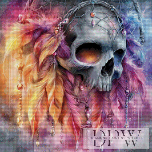 Feather Skull by Sweet_Loco_AI 80x80cm mit 250 Farben DPW-2571