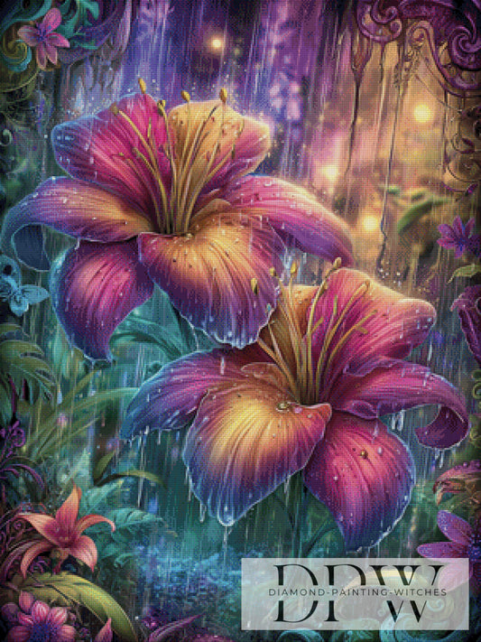 Lilien im Regen by Sweet_Loco_AI 75x100cm mit 300 Farben DPW-2704