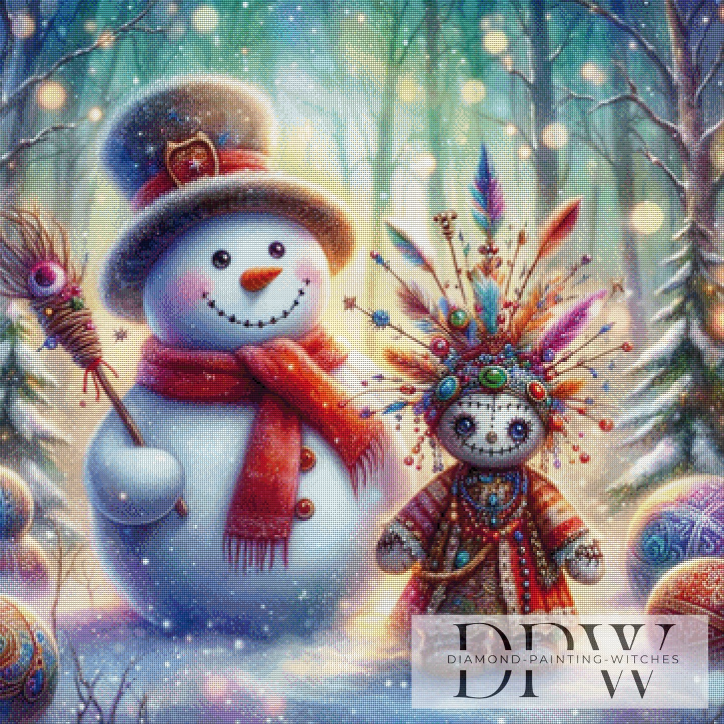 Schneemann mit Voodoo by Lisa Morgan 90x90cm mit 310 Farben DPW-2725