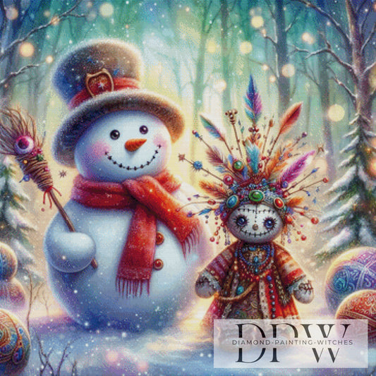 Schneemann mit Voodoo by Lisa Morgan 90x90cm mit 310 Farben DPW-2725