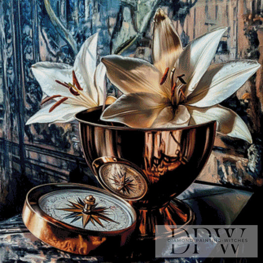 Lilien mit Kompass by theA.art 80x80cm mit 210 Farben DPW-283
