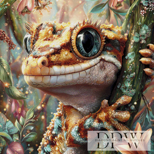 Goldiger Gecko by Lisa Morgan 80x80cm mit 260 Farben DPW-2906