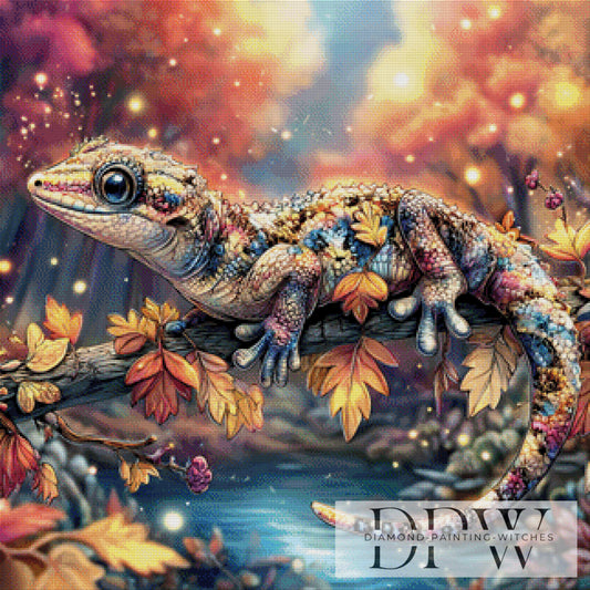 Herbstlicher Gecko by Lisa Morgan 80x80cm mit 280 Farben DPW-2907
