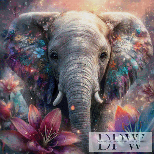 Lilien Elefant by ellufija 90x90cm mit 250 Farben DPW-2965