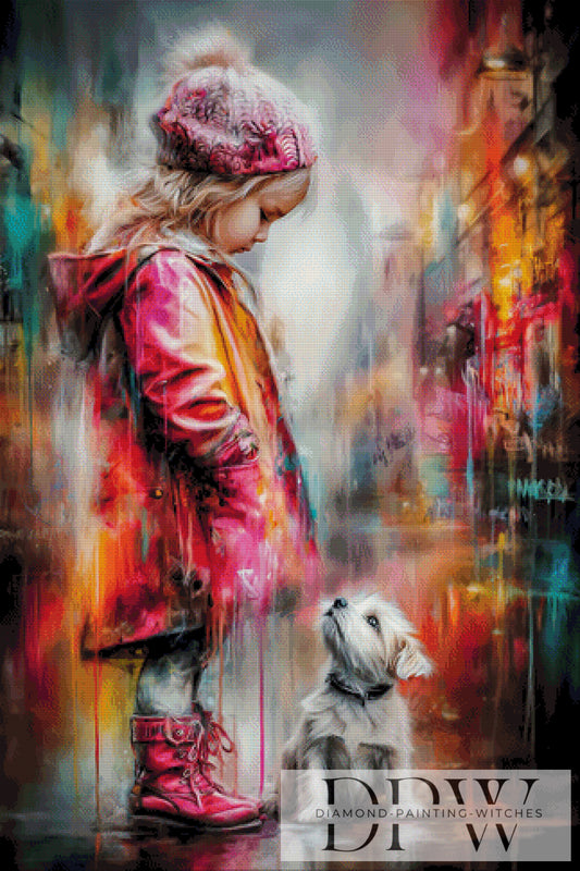 Happy Girl with her Dog by Catill 80x120cm mit 340 Farben DPW-2977