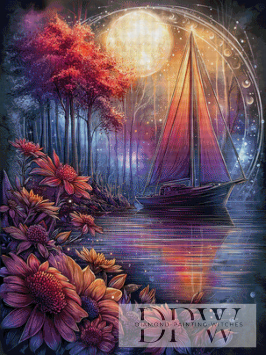 Bootsfahrt bei Nacht by _Sweet_Loco_AI 75x100cm mit 220 Farben DPW-3061