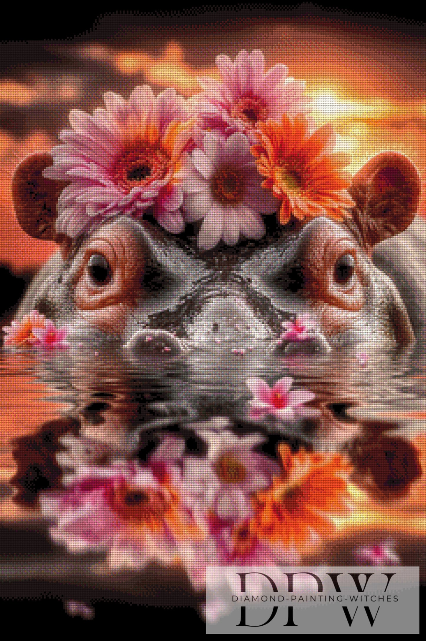 Blumen Nilpferd by theA.art 60x90cm mit 210 Farben DPW-3140