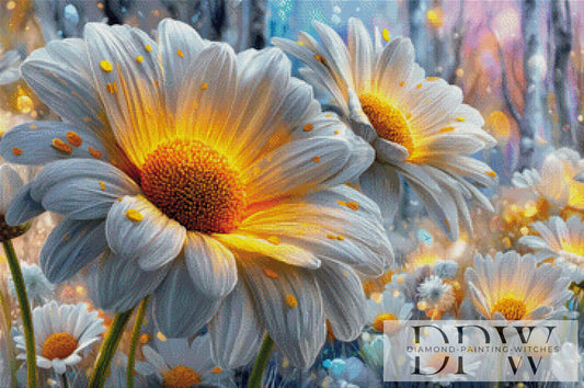 Weiße Blumen I by CreatiVart 90x60cm mit 270 Farben DPW-3159