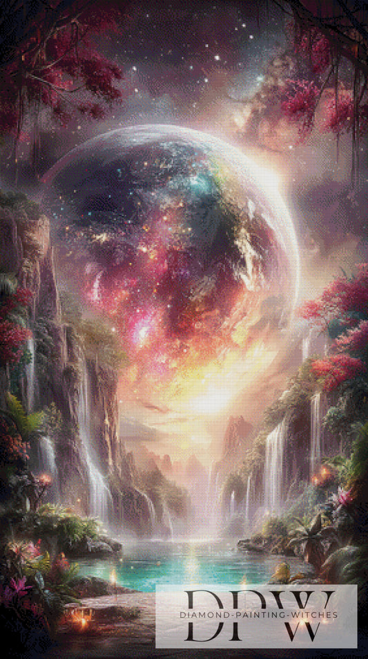 Wasserfall unterm Vollmond by ellufija 70x125cm mit 260 Farben DPW-3322