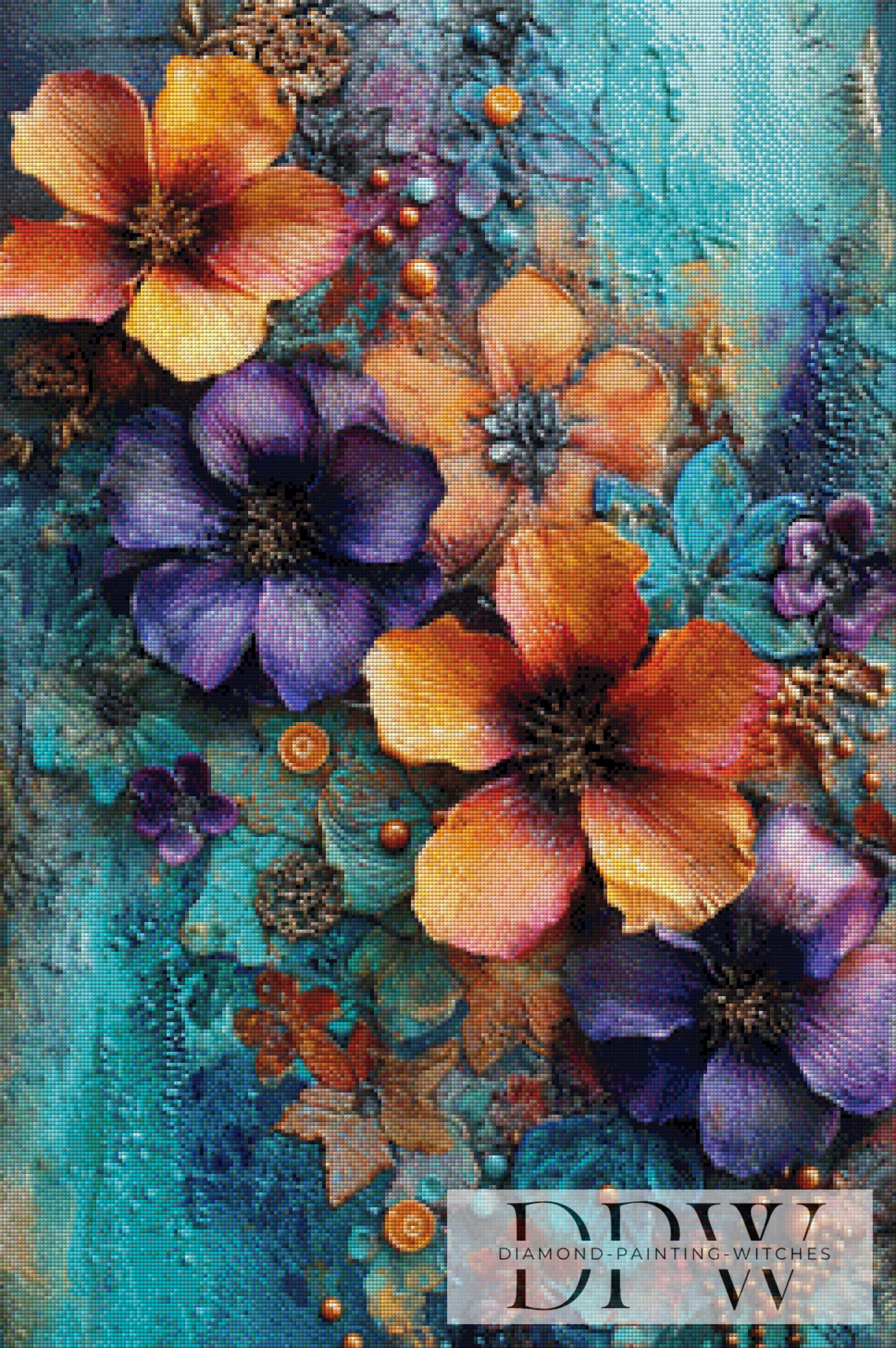 Vintage Blumen by ellufija 60x90cm mit 290 Farben DPW-3398