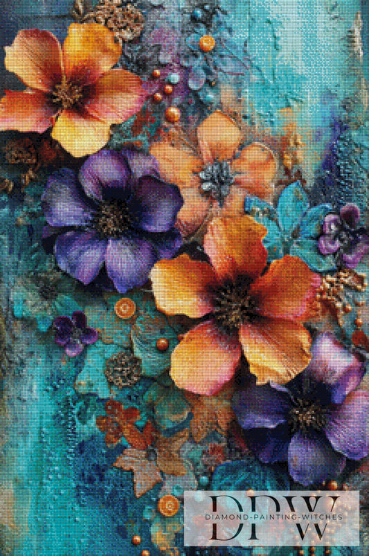 Vintage Blumen by ellufija 60x90cm mit 290 Farben DPW-3398