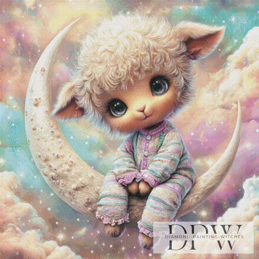 Schafi auf dem Mond by Lisa Morgan 80x80cm mit 170 Farben DPW-3432