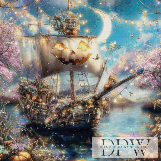 Halloween Schiff by Lisa Morgan 100x100cm mit 260 Farben DPW-3563