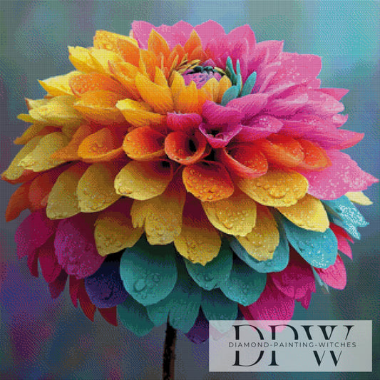 Dahlie im Regen by QN 80x80cm mit 260 Farben DPW-3588