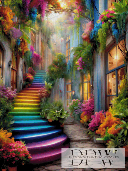 Blütentreppe ins Licht by QN 90x120cm mit 410 Farben DPW-3591