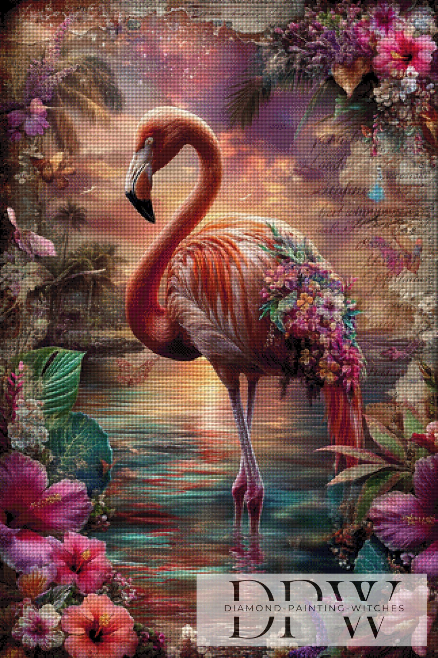 Vintage Flamingo by ellufija 80x120cm mit 310 Farben DPW-3612
