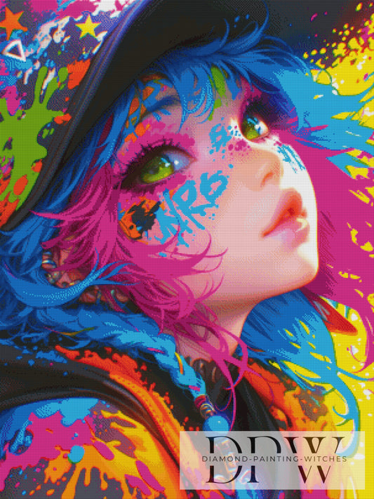 Colorsplash Girl  by _Sweet_Loco_AI 75x100cm mit 320 Farben DPW-3656