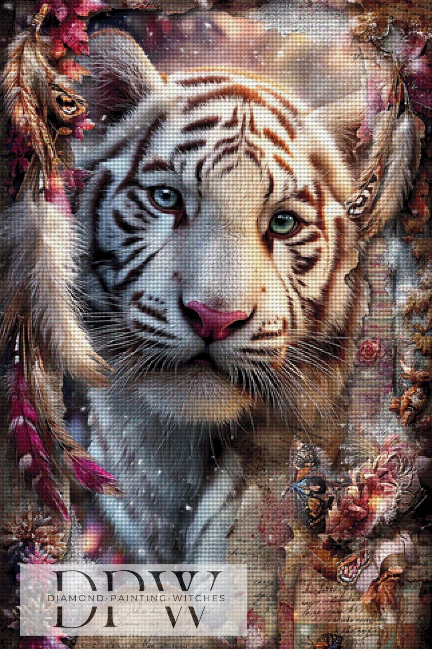 Vintage White Tiger by ellufija 80x120cm mit 250 Farben DPW-3674
