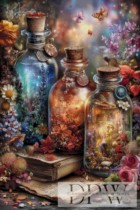 Vintage Hexenelixier by ellufija 80x120cm mit 340 Farben DPW-3724