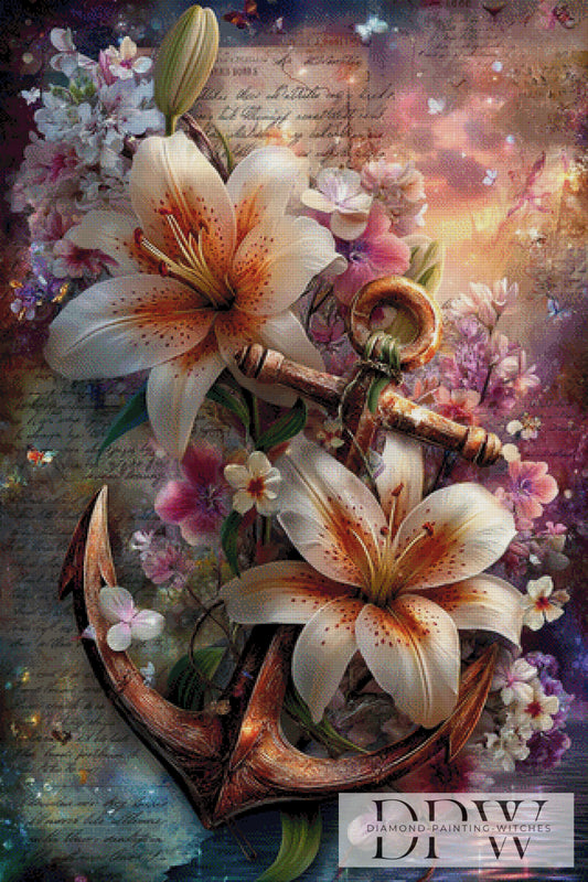 Vintage Lilienanker by ellufija 80x120cm mit 300 Farben DPW-3746