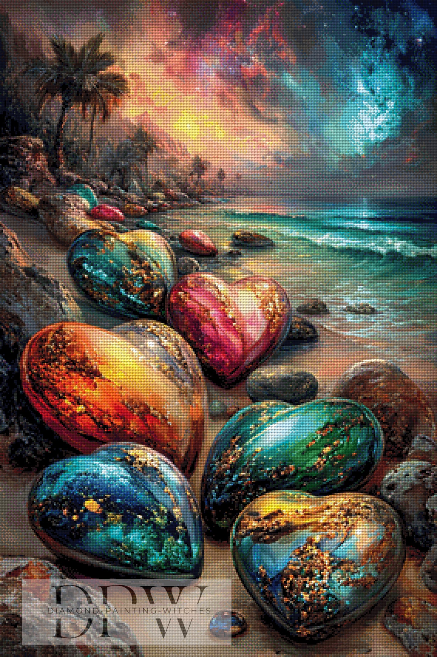 Herzen am Strand by Catill 70x105cm mit 340 Farben DPW-3755