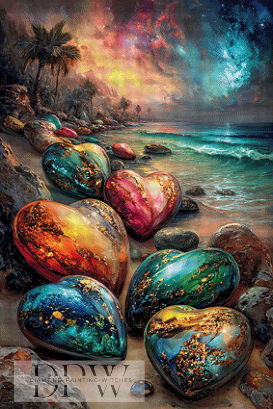 Herzen am Strand by Catill 70x105cm mit 340 Farben DPW-3755