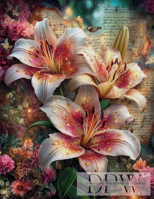 Vintage Lilien by ellufija 70x90cm mit 320 Farben DPW-3856