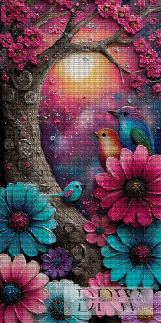 Zwitscherbaum by Elly_A.I. 60x120cm mit 280 Farben DPW-4091