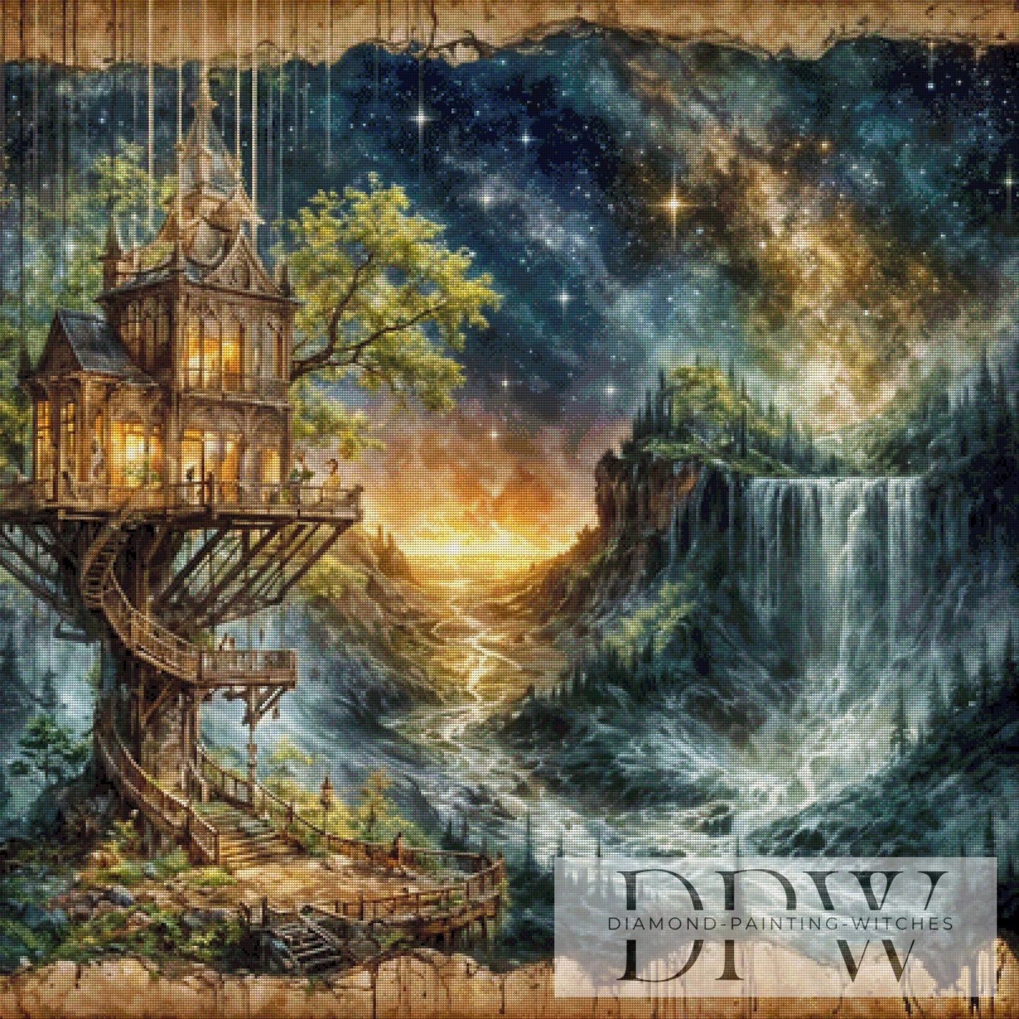 Treehouse at the cliff by Pixxel Pics 100x100cm mit 185 Farben DPW-4174
