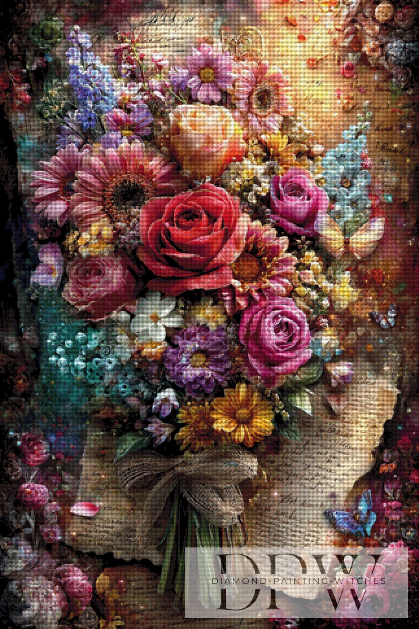 Vintage Blumenstrauß by ellufija 80x120cm mit 370 Farben DPW-4195