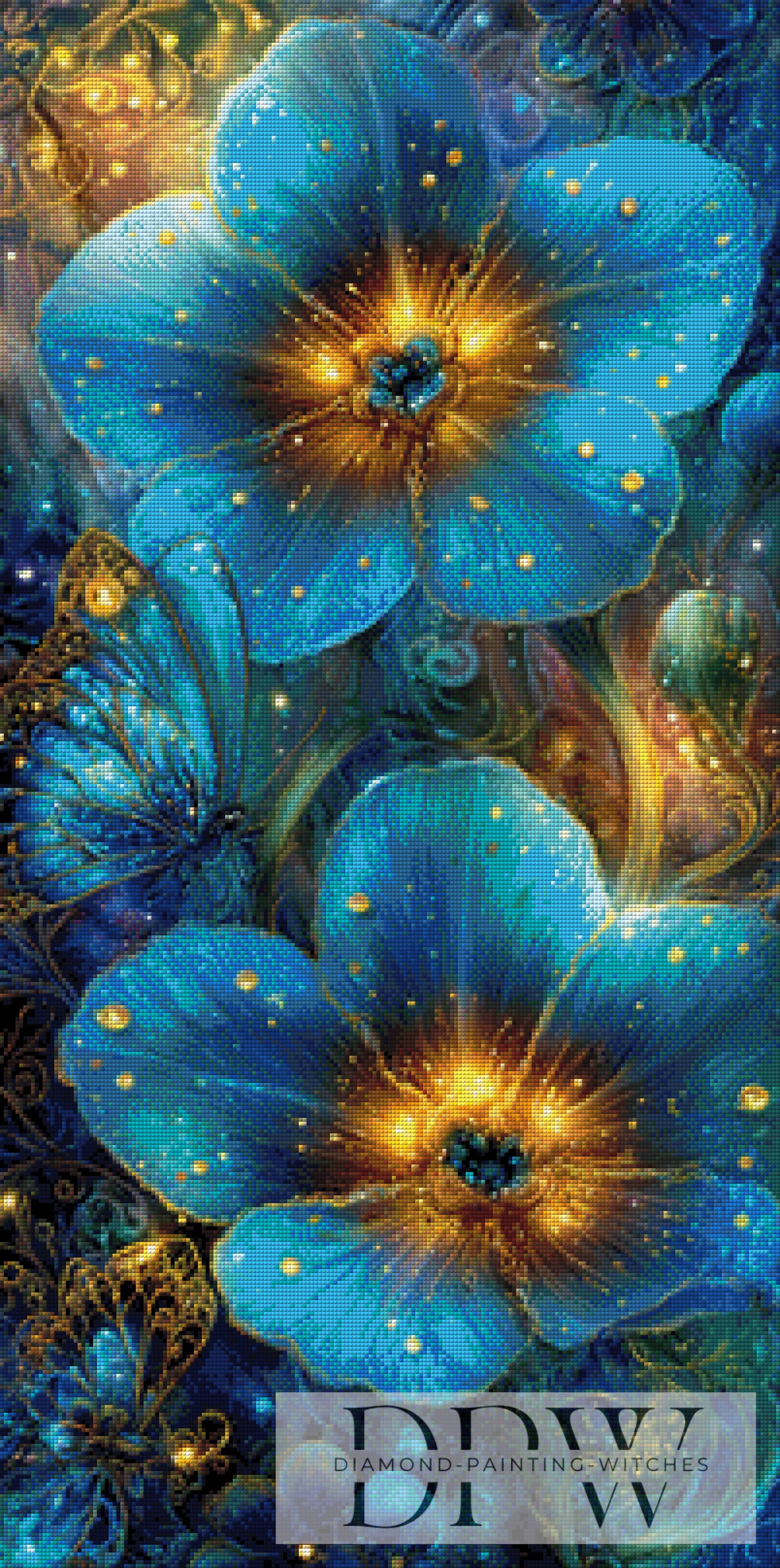Blue Flowers by Elly_A.I. 50x100cm mit 210 Farben DPW-4270