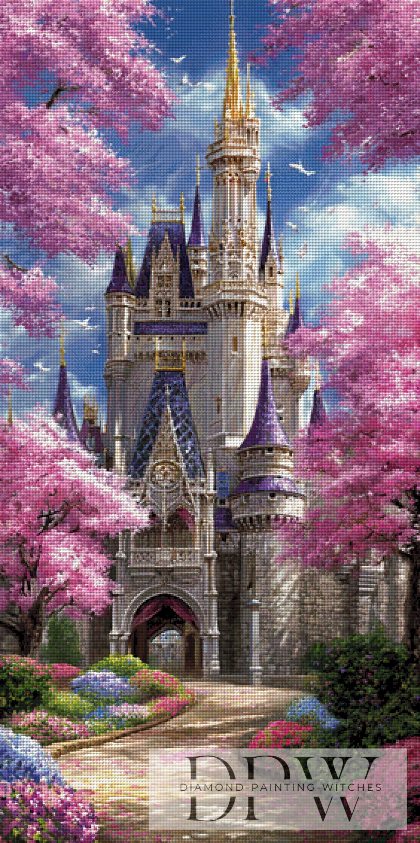 Schloß bei den Kirschblüten by Elly_A.I. 70x140cm mit 290 Farben DPW-4285
