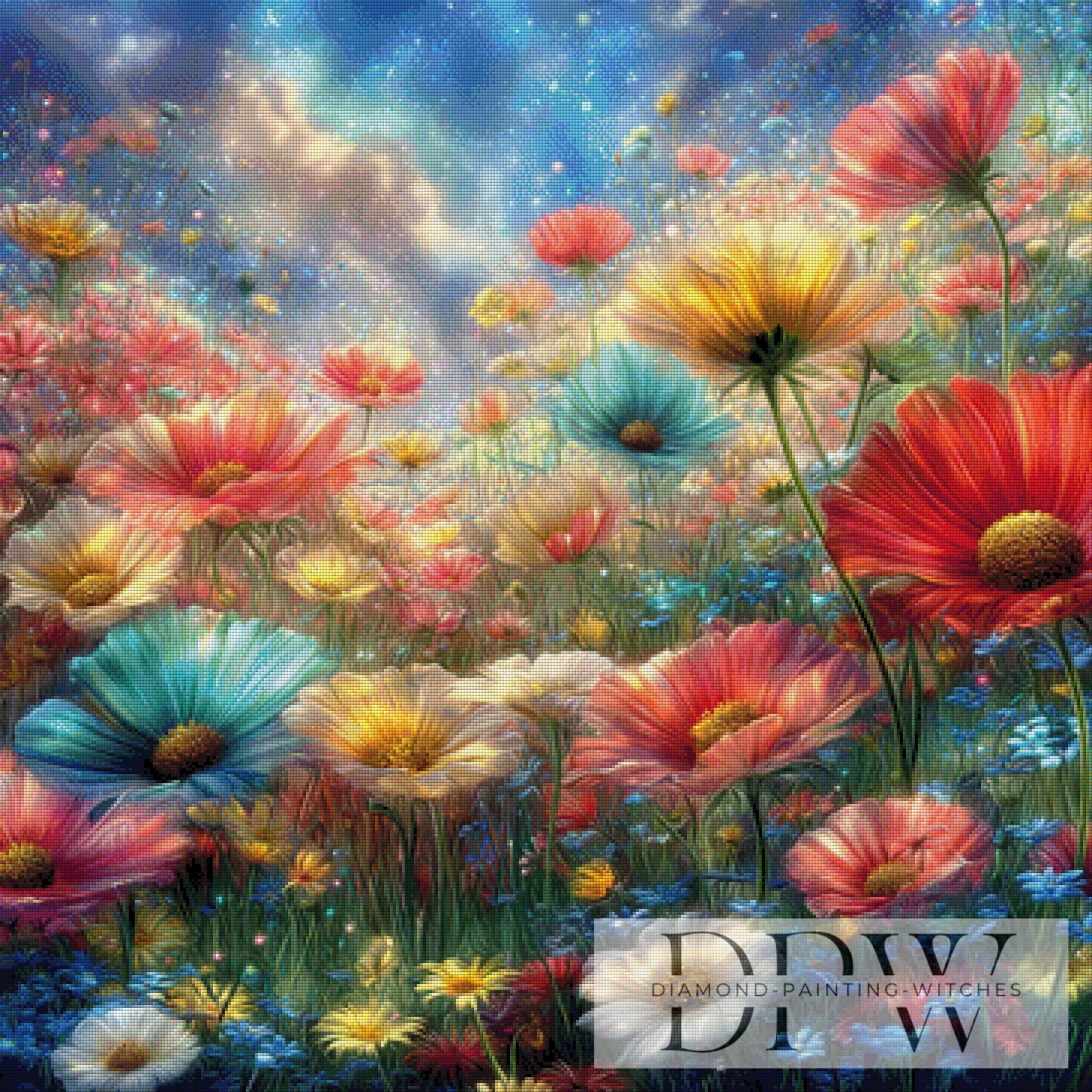 Bunte Blumenwiese by CreatiVart 90x90cm mit 370 Farben DPW-4314