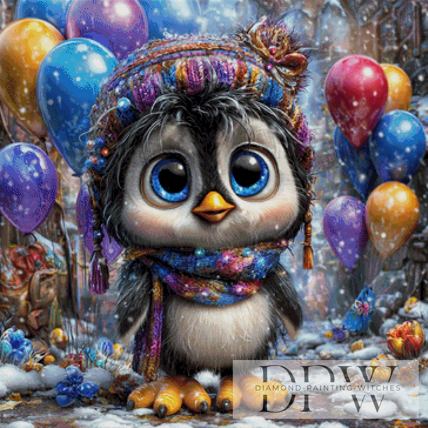 Pinguin feiert by CreatiVart 90x90cm mit 200 Farben DPW-4341
