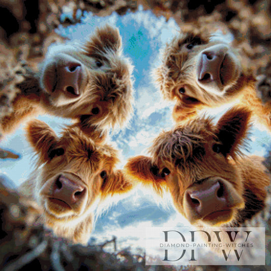 Neugierige Highland Cows by theA.art 70x70cm mit 200 Farben DPW-4394