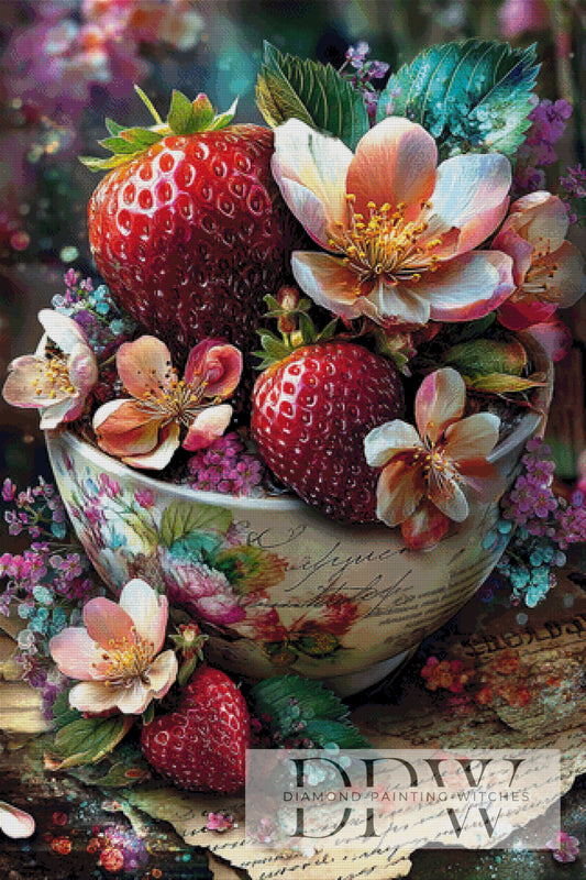 Vintage Erdbeerzeit by ellufija 80x120cm mit 390 Farben DPW-4408