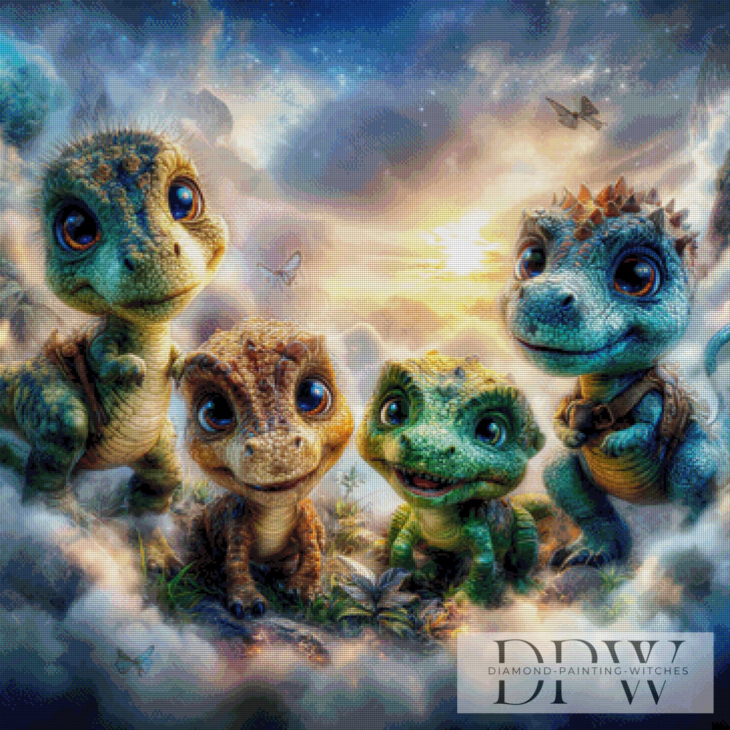 Die Dino Gang by ellufija 90x90cm mit 290 Farben DPW-4438