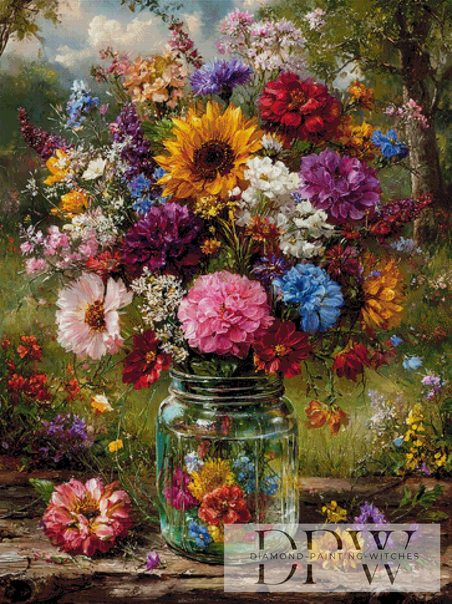 Wunderschöner Blumengruß by Moonlight 90x120cm mit 400 Farben DPW-4512