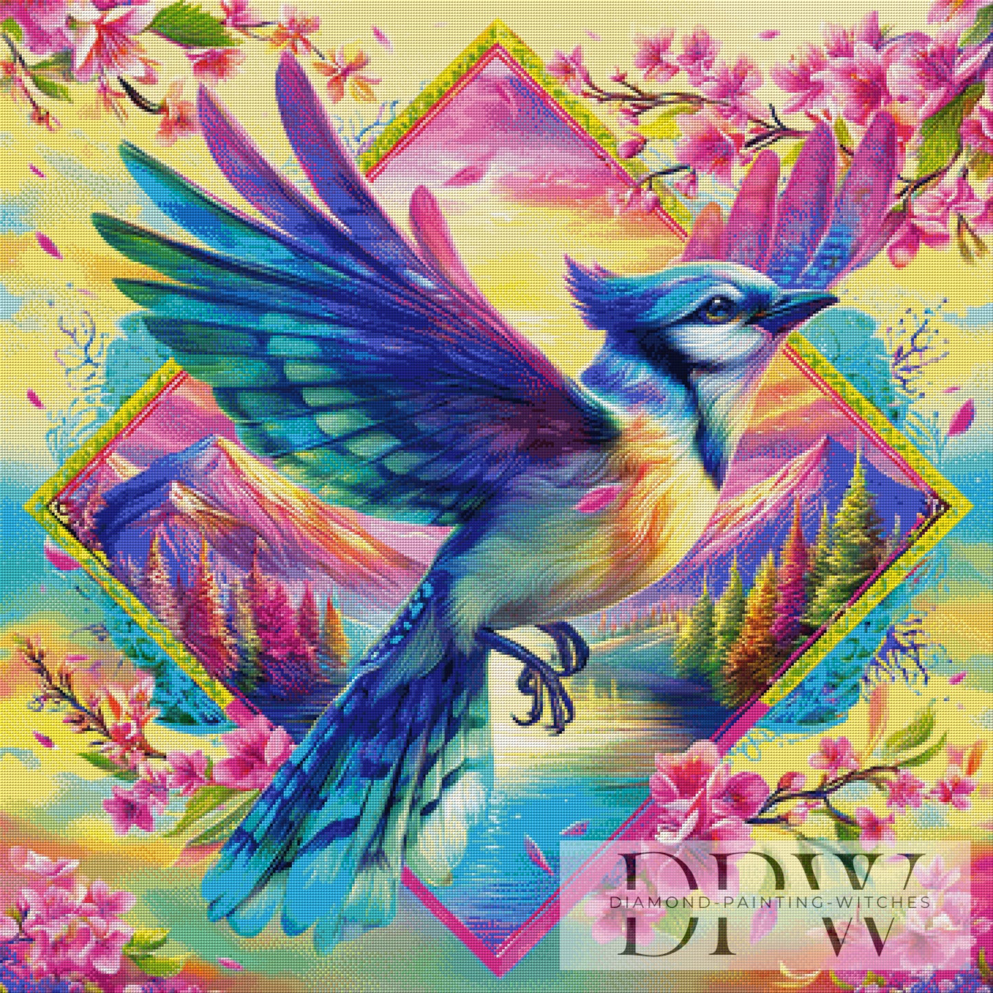 Blütenzauber des Blue Jays by Lisa Morgan 90x90cm mit 400 Farben DPW-4524