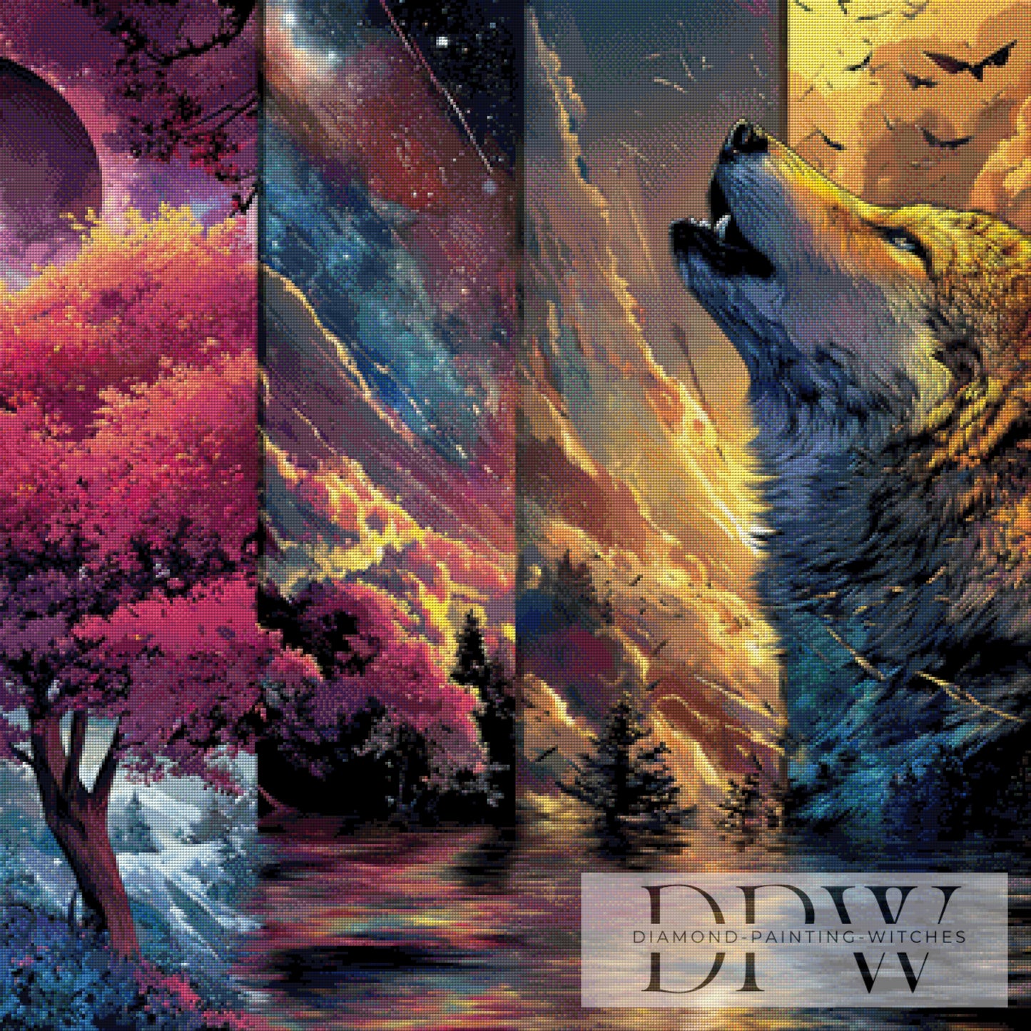 Zwischenwelten des Wolfes by Lisa Morgan 90x90cm mit 260 Farben DPW-4533