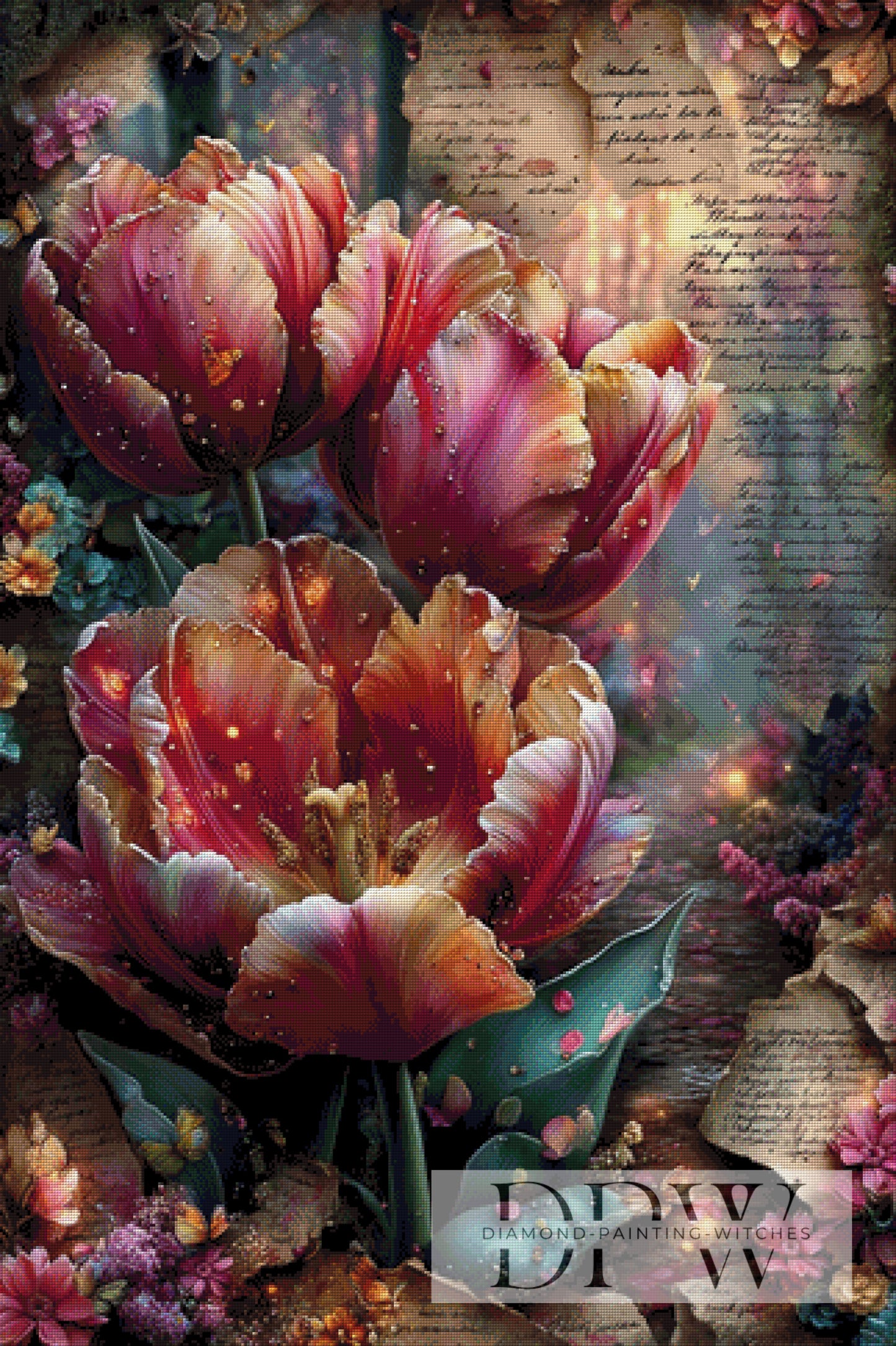 Vintage Traumtulpis by ellufija 80x120cm mit 300 Farben DWP-4583