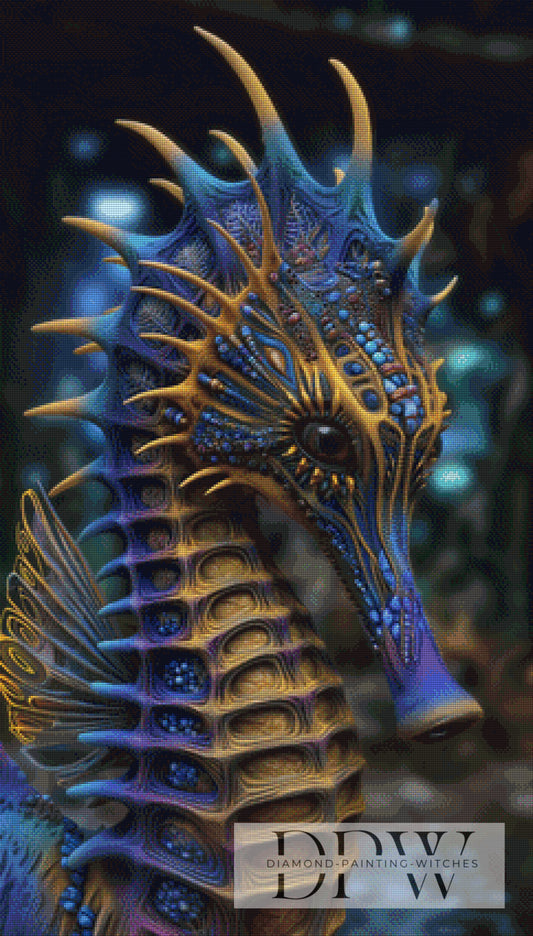 Das blaue Seepferdchen by QN 60x105cm mit 150 Farben DPW-4599