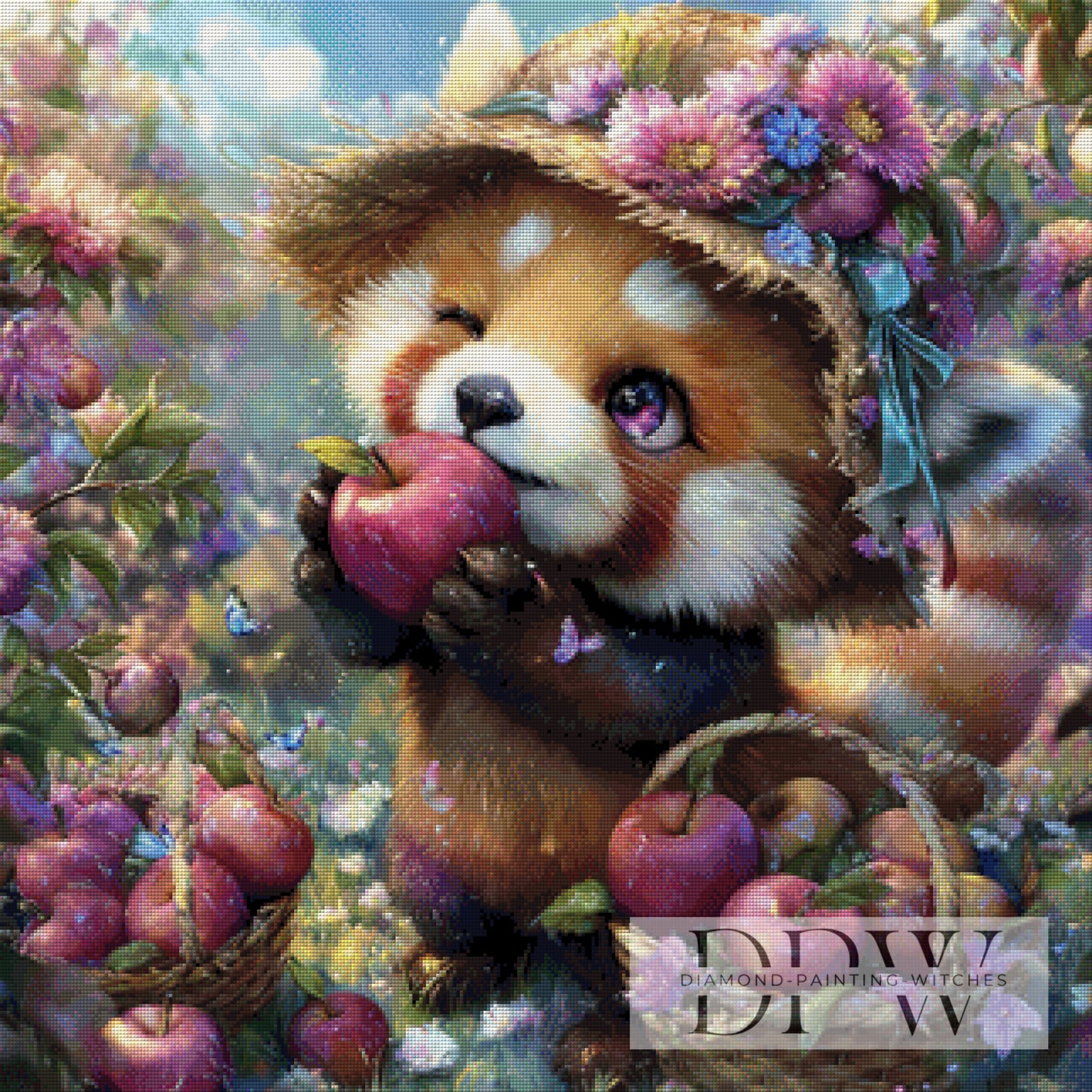 Roter Panda beim Äpfel pflücken by Lisa Morgan 80x80cm mit 280 Farben DPW-4671