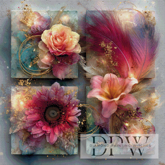 Blütenquartett by theA.art 90x90cm mit 300 Farben DPW-4680