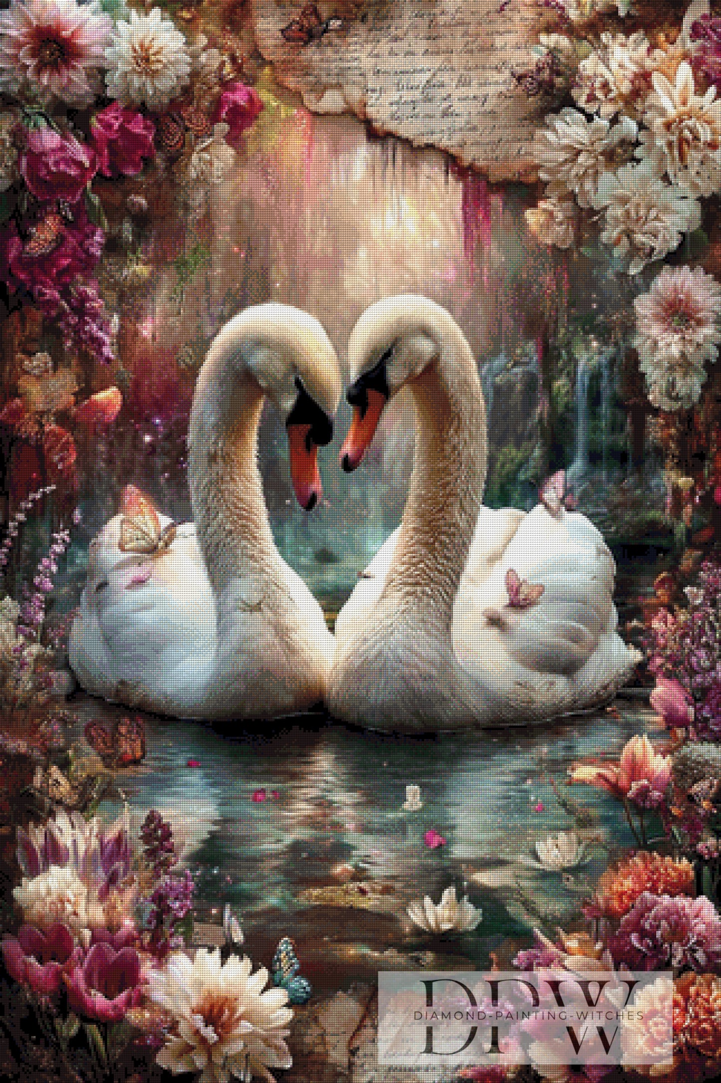 Vintage Schwanenpaar by ellufija 80x120cm mit 260 Farben DPW-4825