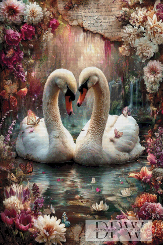 Vintage Schwanenpaar by ellufija 80x120cm mit 260 Farben DPW-4825