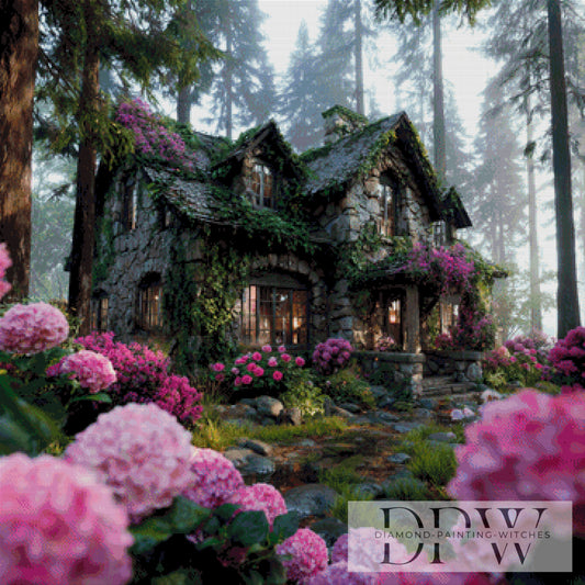 Verträumtes Cottage by theA.art 90x90cm mit 210 Farben DPW-4828