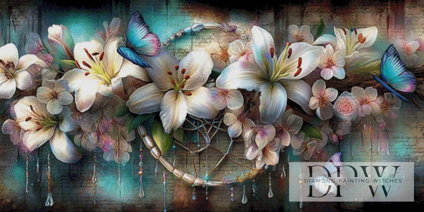 Traumfänger meets Lilien V by ellufija 120x60cm mit 290 Farben DPW-4880
