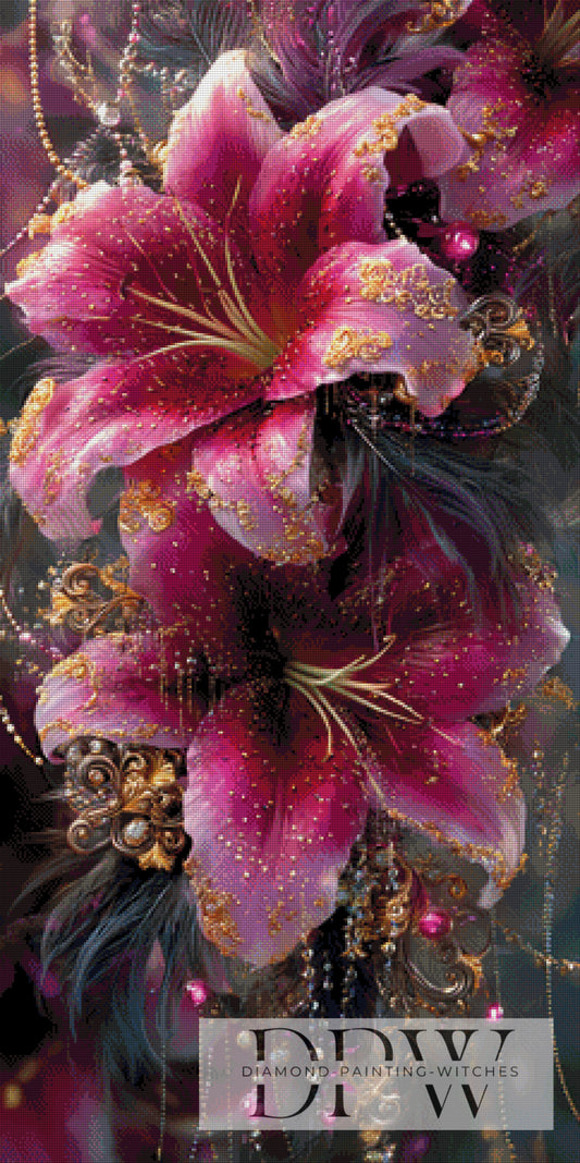 Funkelnde Lilien by theA.art 60x120cm mit 250 Farben DPW-4887