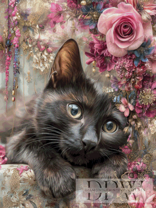 Samtpfote im Blütentraum I by CleoDora 75x100cm mit 200 Farben DPW-4914